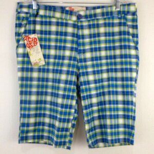 Acid Red Blue Plaid Bermuda Shorts